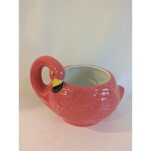 Pink Flamingo Ceramic Planter Bowl Sculpted Tropical Decor Small 6 Inch
